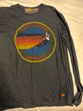 Aviator Nation Heather Slate Long Sleeve Tee with Retro Ski Patch